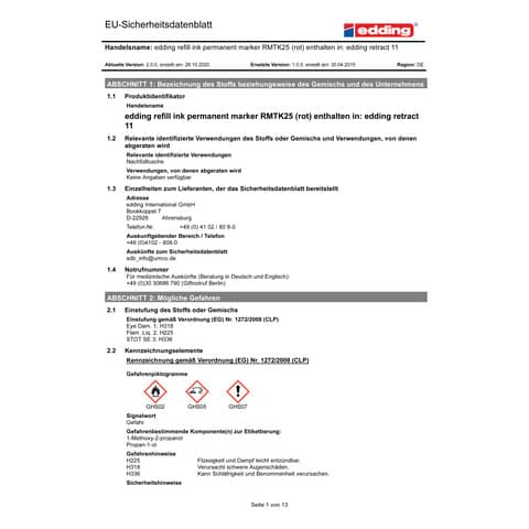 Marcatore permanente edding Retract 11 punta conica 1,5-3 mm rosso E-11 002